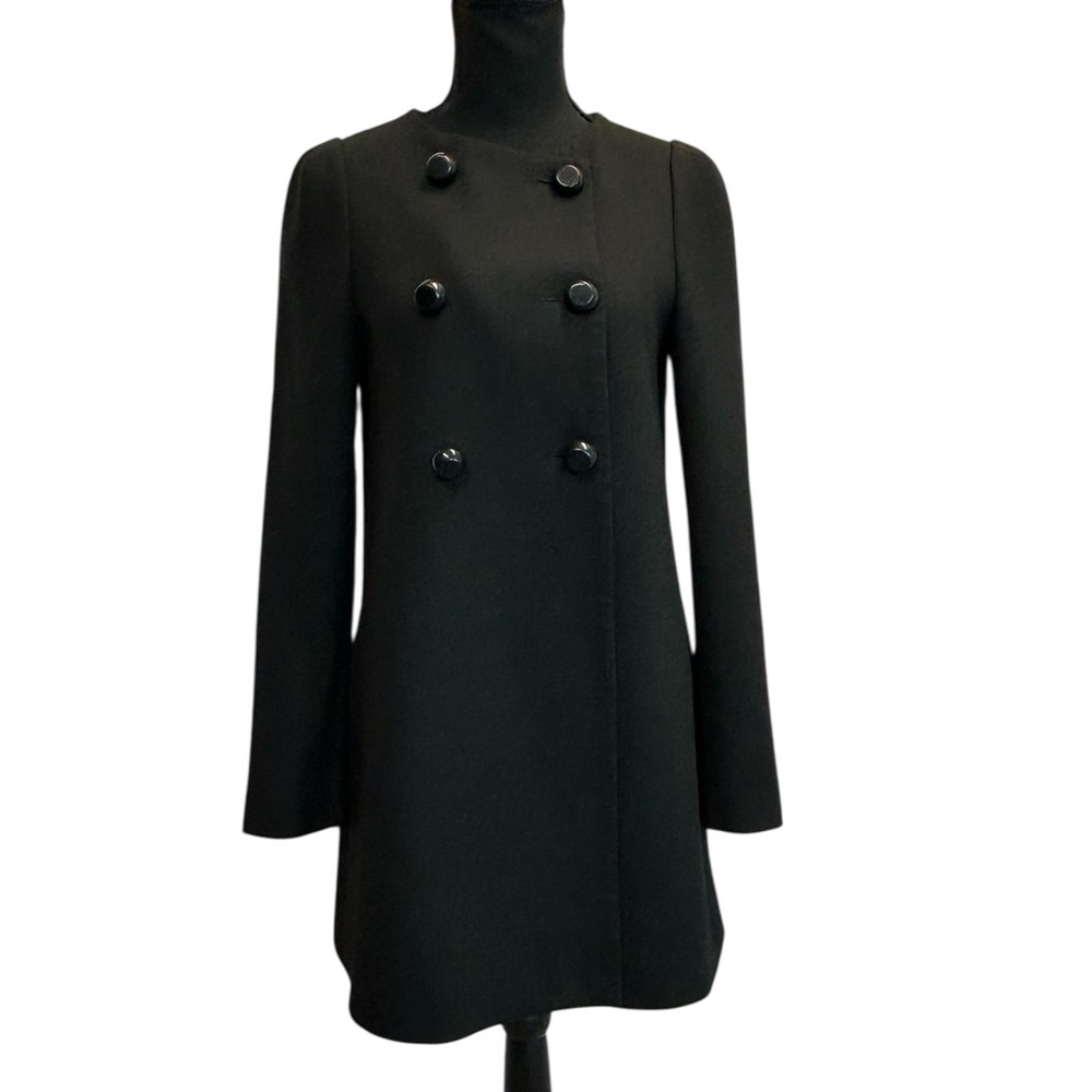 Zara basic black double breasted pea coat long sleeve Sz S fall winter classy